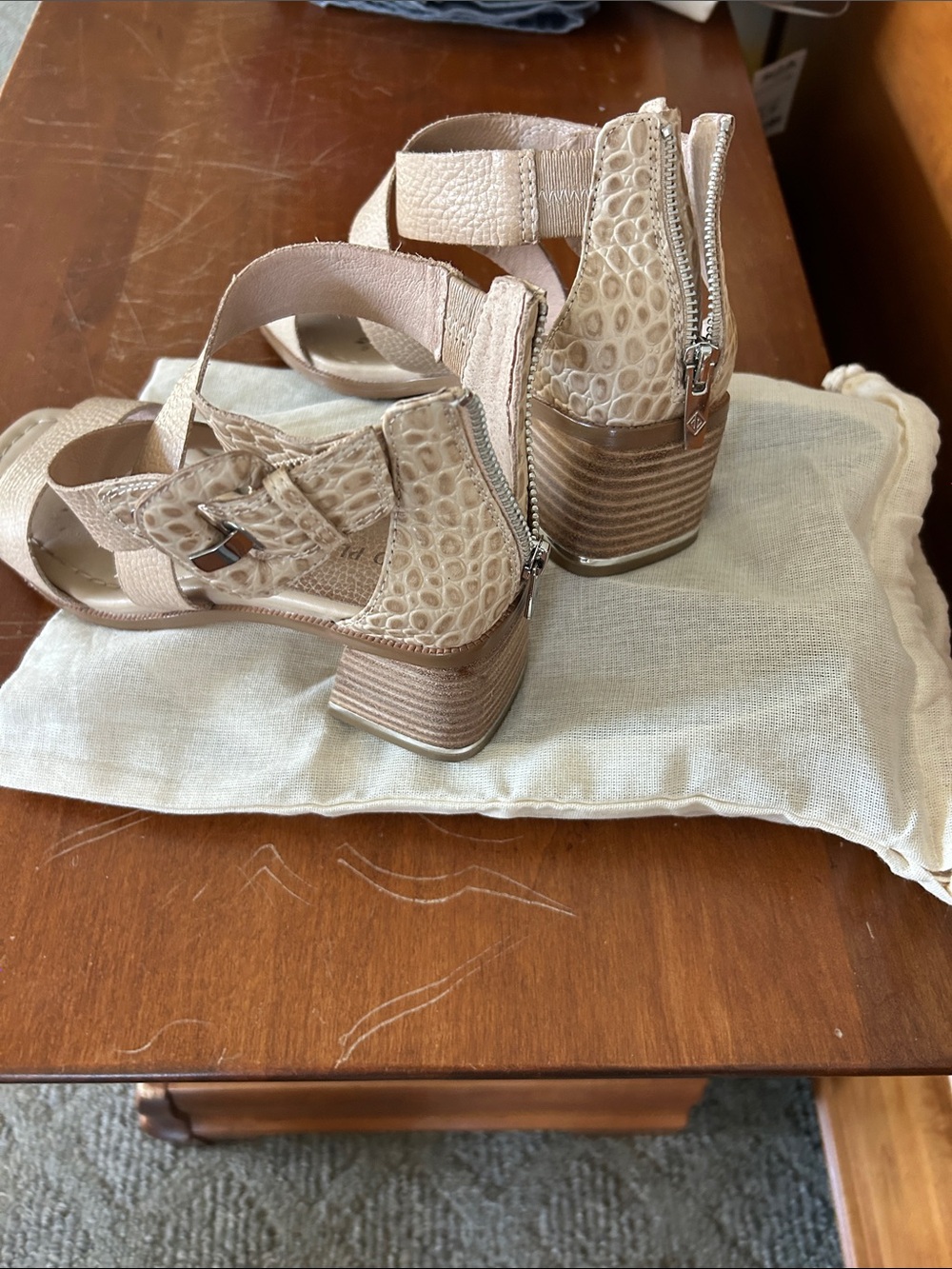 Donald J. Pliner Neutral Croc-Texture Block Heel Sandals - Picture 2 of 4